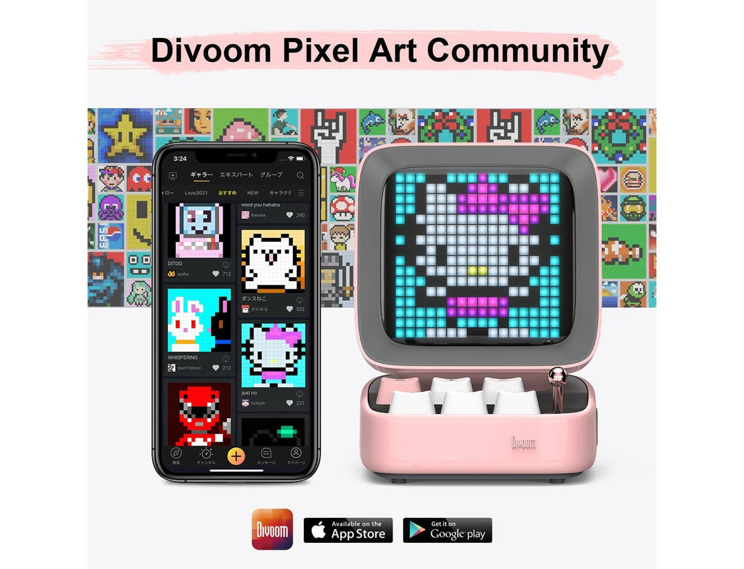 Divoom Ditoo-Pro Retro Pixel Art Bluetooth Speaker with RGB Mechanical Keyboard - Pink