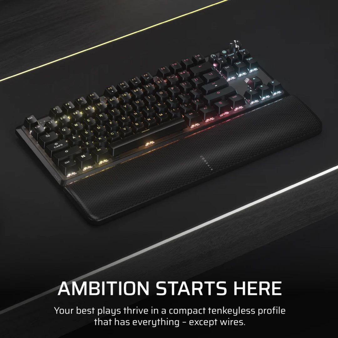 CORSAIR K70 CORE TKL - Red Switch RGB Mechanical Wireless Gaming Keyboard - Black