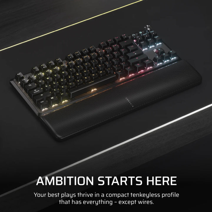CORSAIR K70 CORE TKL - Red Switch RGB Mechanical Wireless Gaming Keyboard - Black
