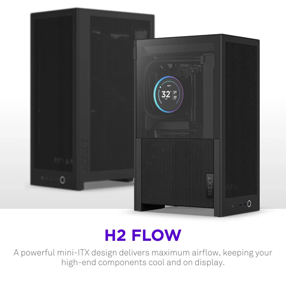 NZXT H2 Flow (2026) With PCIe 5.0 Riser Cable Mini-ITX Case - Black