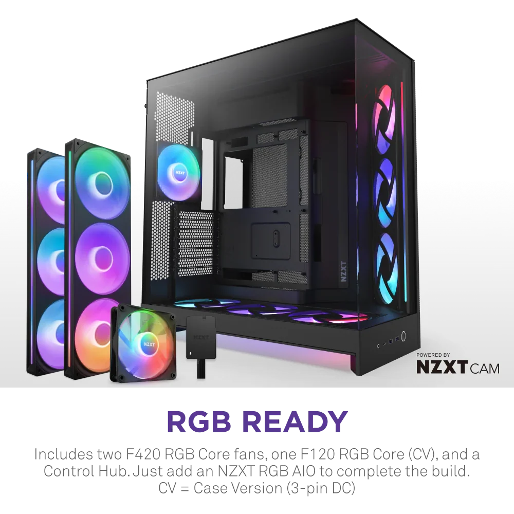 NZXT H9 Flow RGB+ (2025) Dual-Chamber Mid Tower Case With RGB Fans & Control Hub - All Black
