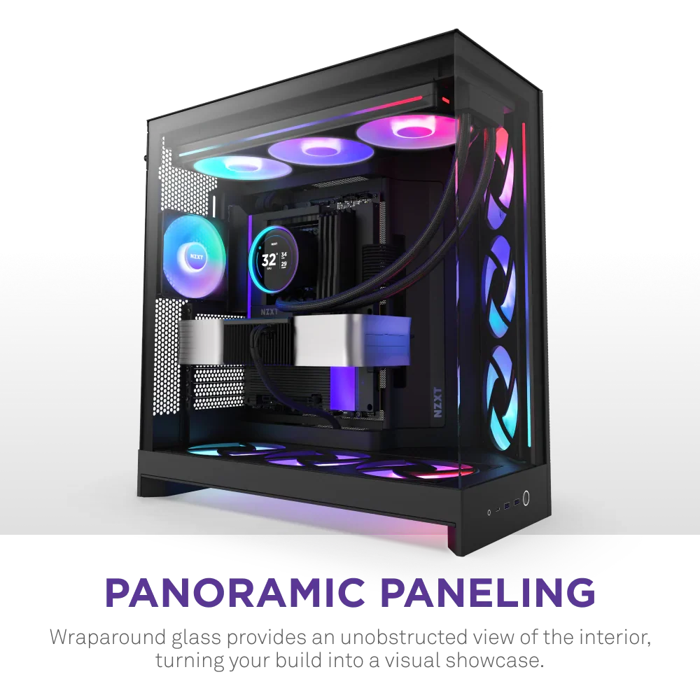 NZXT H9 Flow RGB+ (2025) Dual-Chamber Mid Tower Case With RGB Fans & Control Hub - All Black