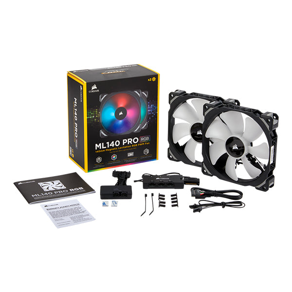 Corsair ML140 PRO RGB LED 140MM PWM Premium Magnetic Levitation Fan - Twin Fan Pack