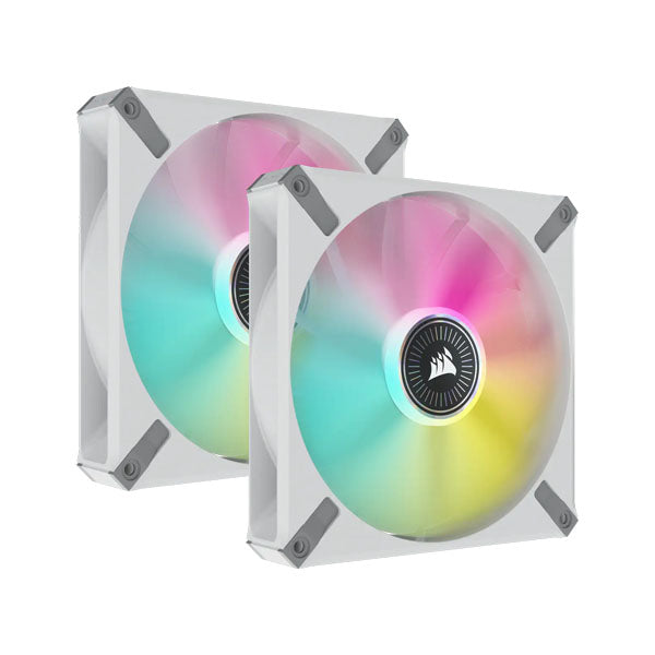 Corsair iCUE ML140 RGB ELITE Premium 140mm PWM Dual Fan Kit with iCUE Lighting Node CORE - White