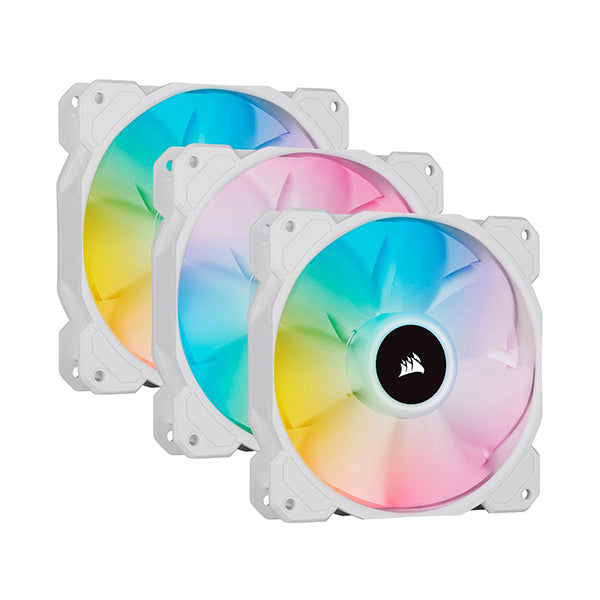 Corsair iCUE SP120 RGB ELITE Performance 120mm White PWM Fan - Triple Pack with Lighting Node CORE