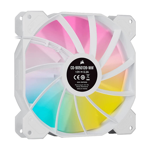 Corsair iCUE SP140 RGB ELITE Performance 140mm White PWM Fan - Dual Fan Kit with Lighting Node CORE