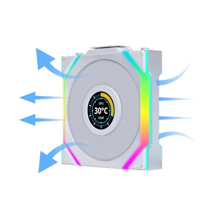 LIAN LI UNI FAN SL Wireless LCD Reverse Blade 120mm ARGB Case Fans with 1.6” LCD Screen (3 Pack) - White