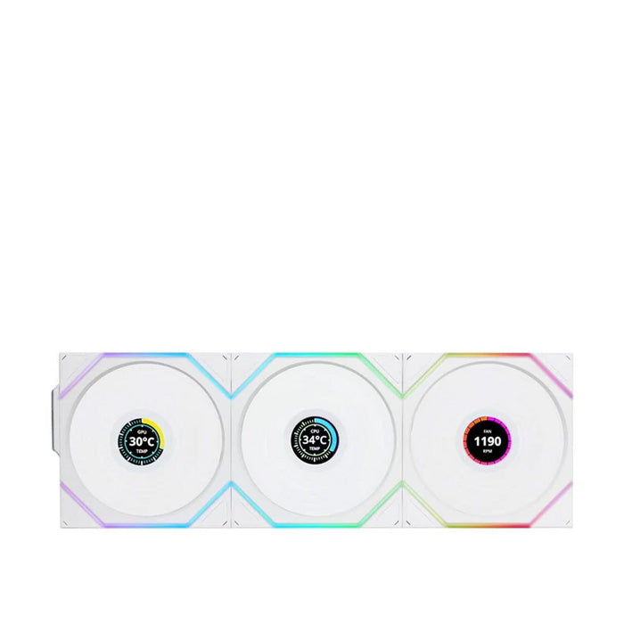 LIAN LI UNI FAN TL Wireless LCD Reverse Blade 120mm ARGB Case Fans with 1.6” LCD Screen (3 Pack) - White