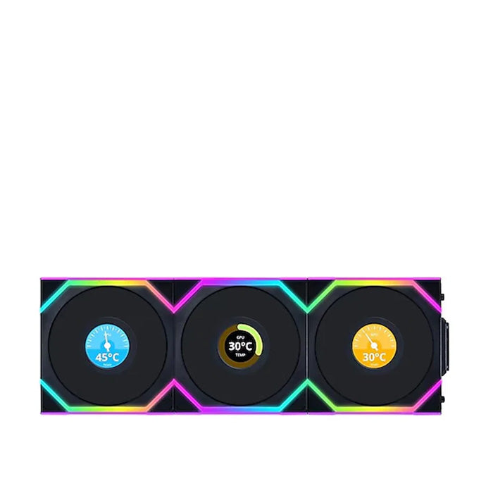 LIAN LI UNI FAN SL Wireless LCD 120mm ARGB Case Fans with 1.6” LCD Screen (3 Pack) - Black