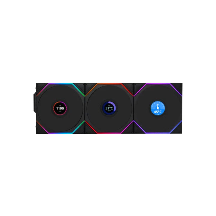 LIAN LI UNI FAN TL-LCD Wireless 120mm ARGB Case Fans with 1.6” LCD Screen (3 Pack) - Black