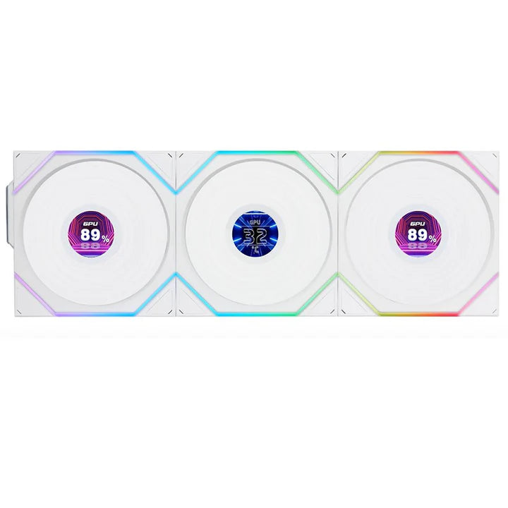 LIAN LI UNI FAN TL-LCD Wireless 120mm ARGB Case Fans with 1.6" LCD Screen (3 Pack) - White