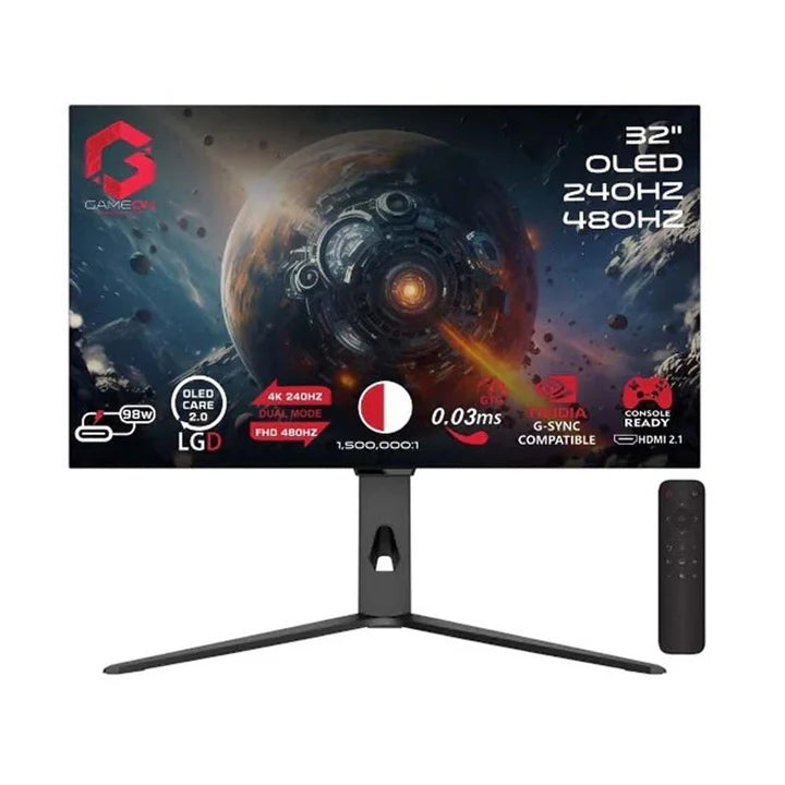 GAMEON GO32OLED 4K Signature X Series 32" Dual Switch OLED 4K UHD 240 Hz/FHD 480 Hz, 0.3 ms, HDMI 2.1, Gaming Monitor (Supports PS5) - Black