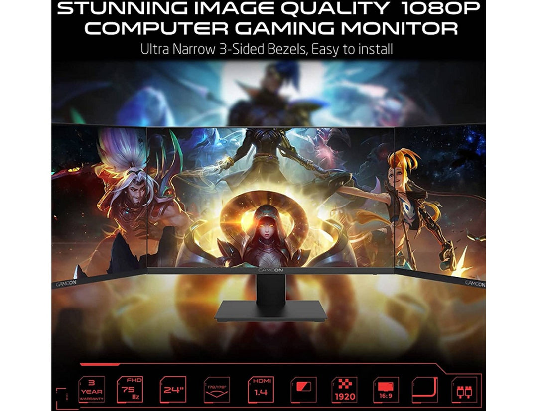 GAMEON GOB24FHD75IPS 24" FHD, 75Hz, 4ms, Flat IPS Gaming Monitor With G-Sync & Free Sync - Black